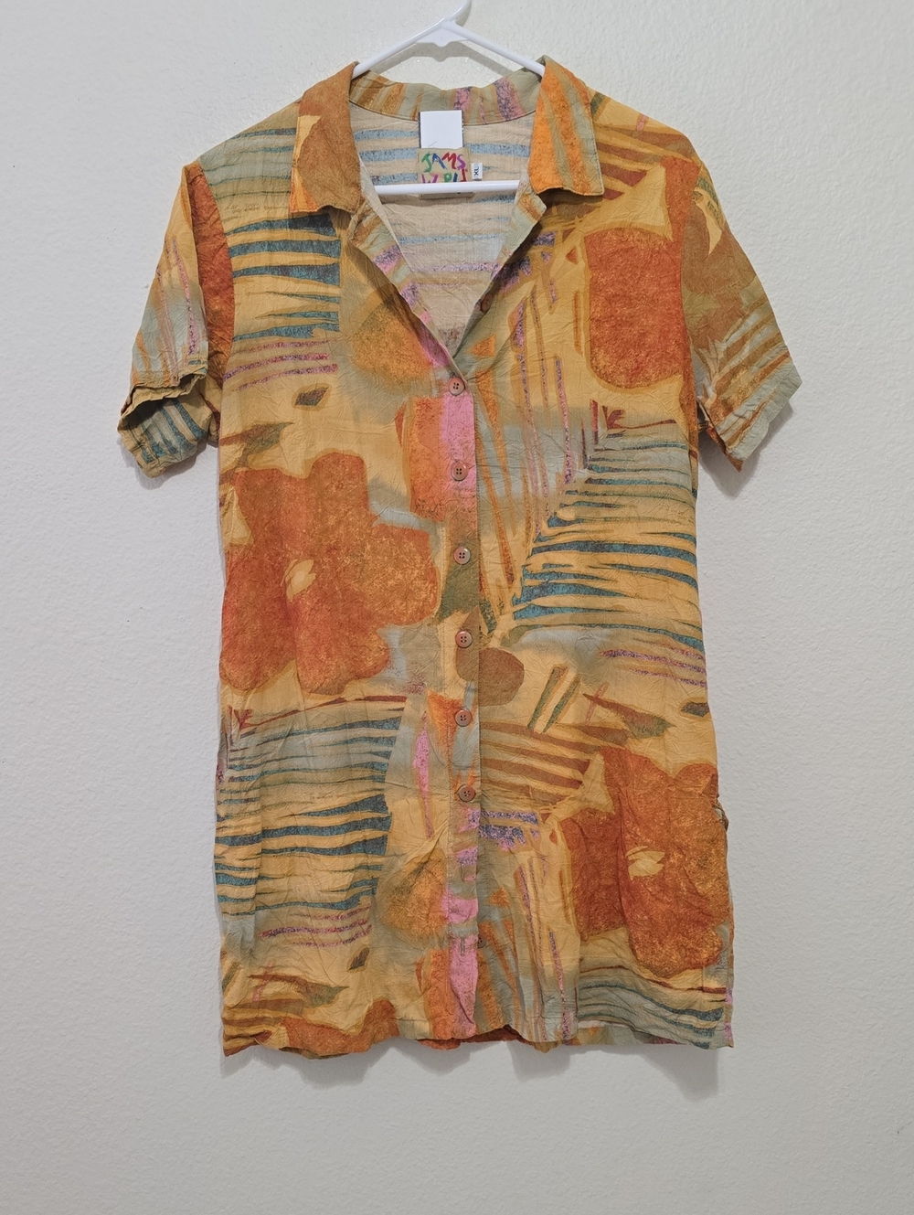 Jams World Retro Short-Sleeve  Button-Down Shirt - Yellow‎ Orange Blue